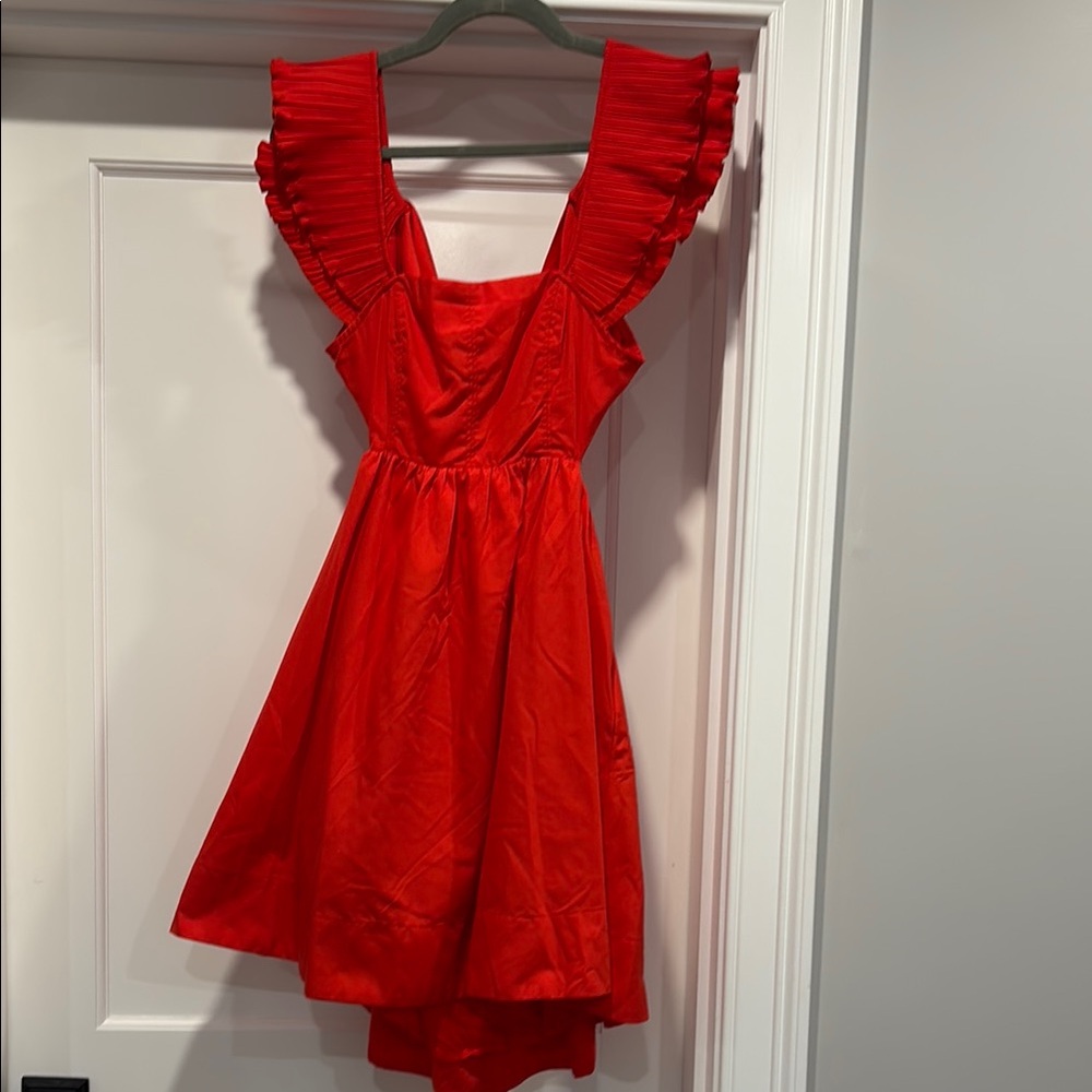 Vici- size S- Red/orange Ruffled low tie back Dress- perfect for beach vaca